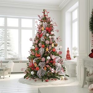 lot 3139 image: WBHome 5FT Pre-lit Artificial Christmas Tree with 200 Plug-in LED Lights and Ornaments Set Package, Peppermint & Gingerbread Themed Christmas Decorations