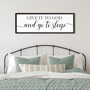 lot 3155 image: Vivegate Give It To God And Go To Sleep Sign Framed 41X14 Bedroom Signs Wall Decor Above Bed Wall Art Over Bed Wall Decor (Black)