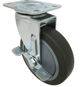 lot 2966 image: Everbilt 5 in. Gray Rubber Like TPR and Steel Swivel Plate Caster with Locking Brake and 350 lb. Load Rating (4 Pack)