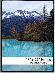 lot 3179 image: Poster Frame, 18 x 24 with Black Frame, Plexiglass, Vertical or Horizontal Hanging, for Posters or Photos (1)