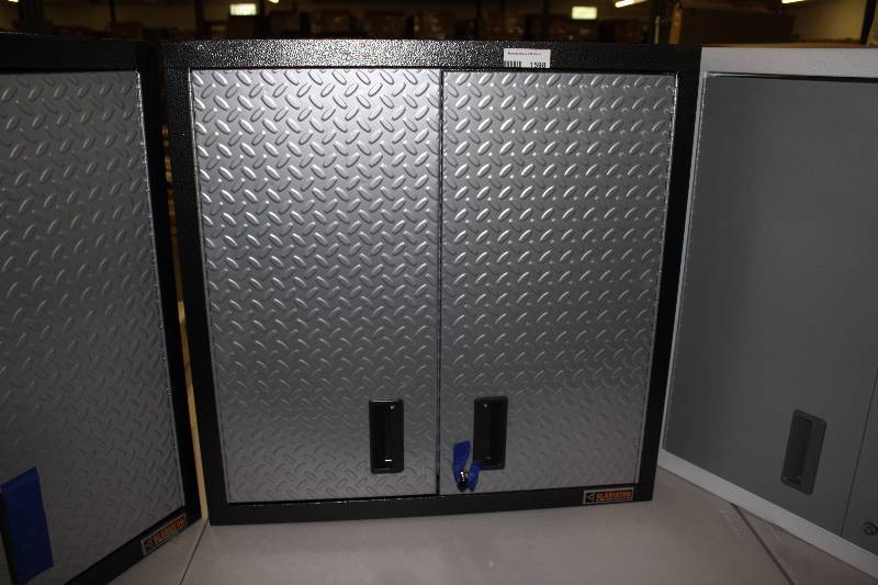 lot 1598 image: Gladiator  Steel Garage Wall Cabinet in Silver Tread with Key Lock