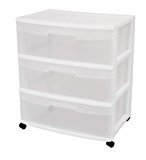 lot 1926 image: Sterilite 29308001 3-Drawer Wide Cart with See-Through Drawers and Black Casters, White