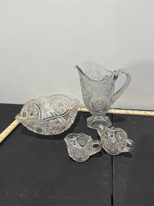 lot 1047 image: Cut Glass Pitcher, Bowl, & Tea Cups