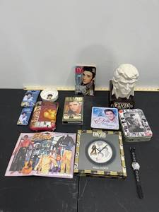 lot 1108 image: Bundle #2 Elvis Presley Collection - Tins wMailing Cards, Wall Clock, Watch, Ash Tray, & More
