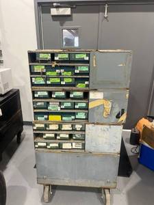 lot 1118 image: Nut, Bolt, & Tool Organizer wStorage Bins (Not Every Bin is Full - On Wheels - Very Heavy)