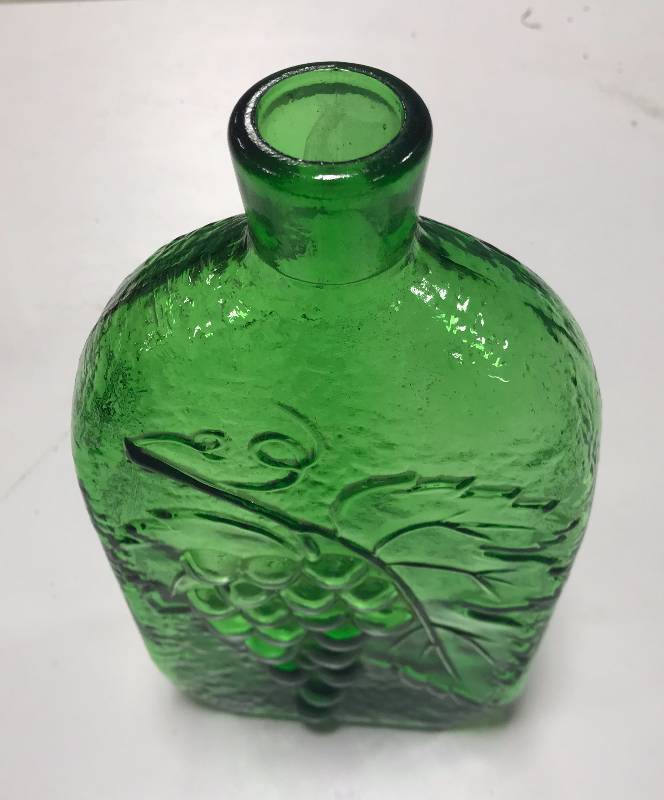 lot 1018 image: Nice Green Glass Bottle with Grapes - about 10 TALL