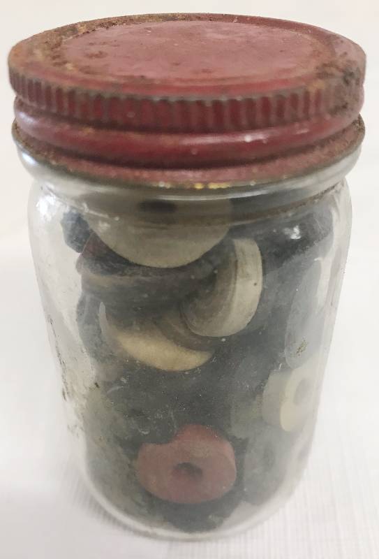 lot 1033 image: Old Glass Jar of Faucet Parts