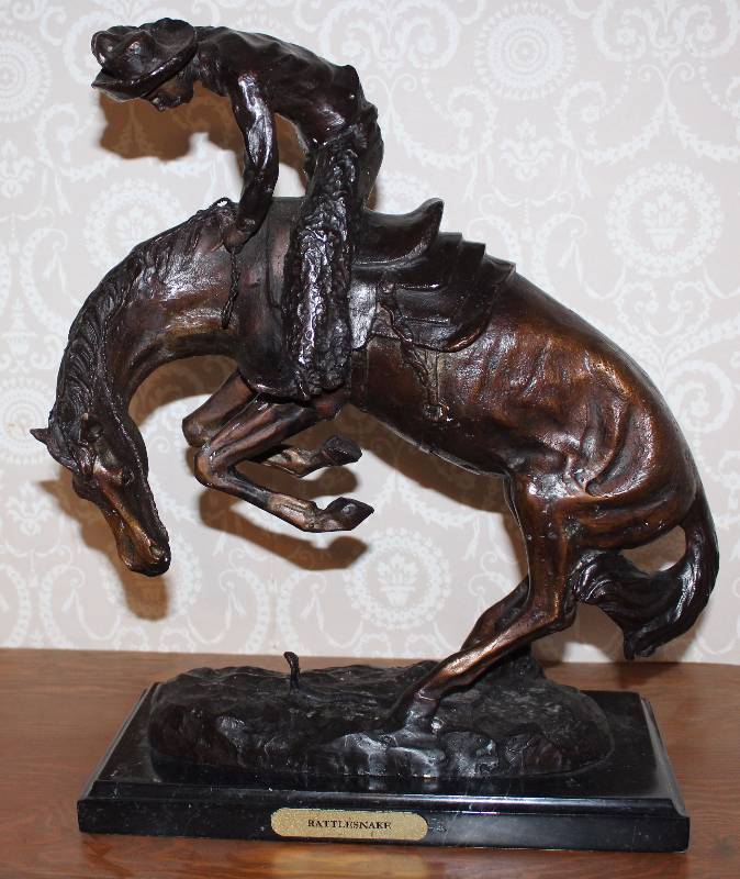 lot 4417 image: Table Top Bronze Statue titled RATTLESNAKE - see photo almost 17 tall WOW