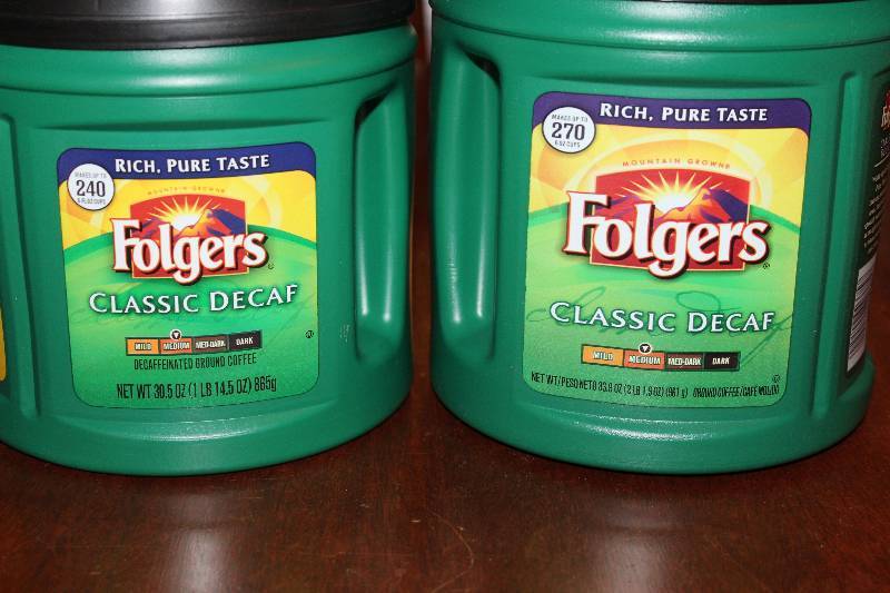 lot 4710 image: Lot of 2 Containers of Folgers Classic Decaf Coffee