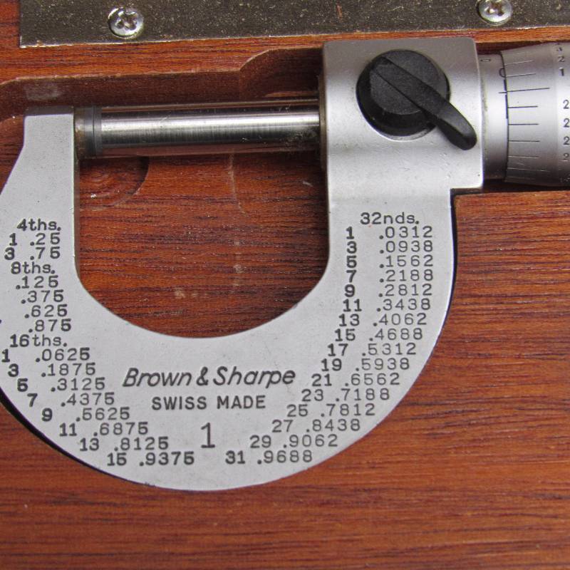 lot 6014 image: Brown and Sharpe Micrometer - Swiss Made in  wooden box