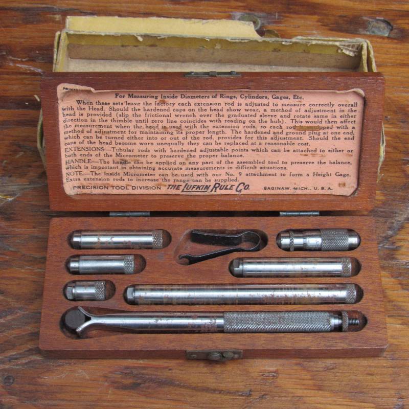 lot 6016 image: Precision Tubular Measuring Tools - Lufkin Rule Co. Saginaw Mich. Made in U.S.A.- Complete in Wood Case