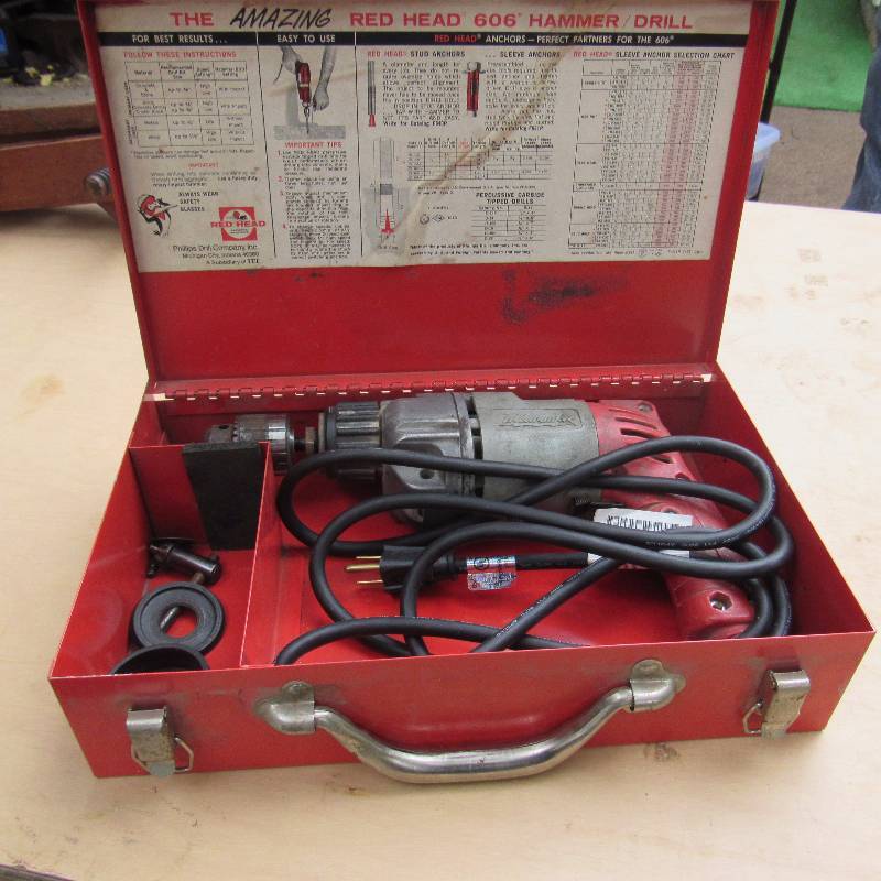 lot 6081 image: Milwaukee Drill M# 38 hammer drill in a Redhead Box - Phillip 606 Hammer Drill - untested (no electricity)