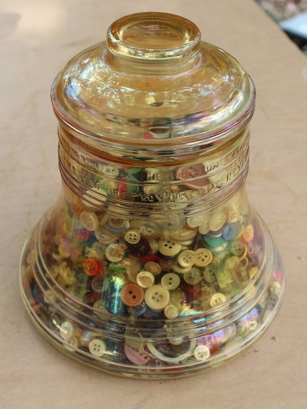 lot 2303 image: Neat Collectible Jar FILLED with buttons - Jar is molded w  Of The Assembly of the Providence of Pennsylvania