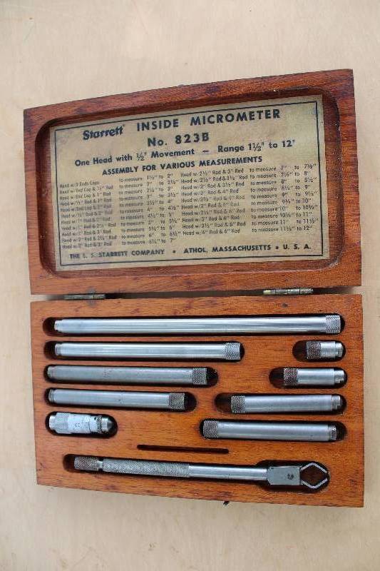 lot 2308 image: Starrett Inside Micrometer No 823B, Range 1-12 to 12 w case - Nice but has a one small piece missing