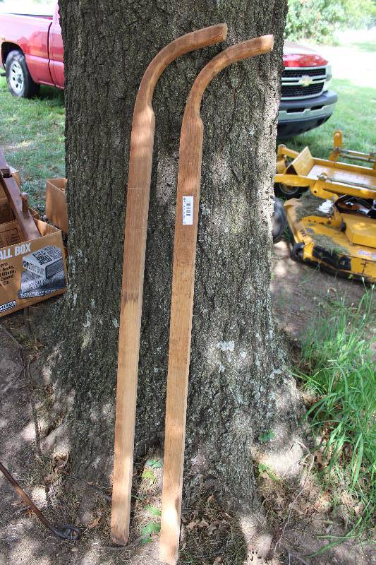 lot 2349 image: Set of wooden wheel barrow handles - neat