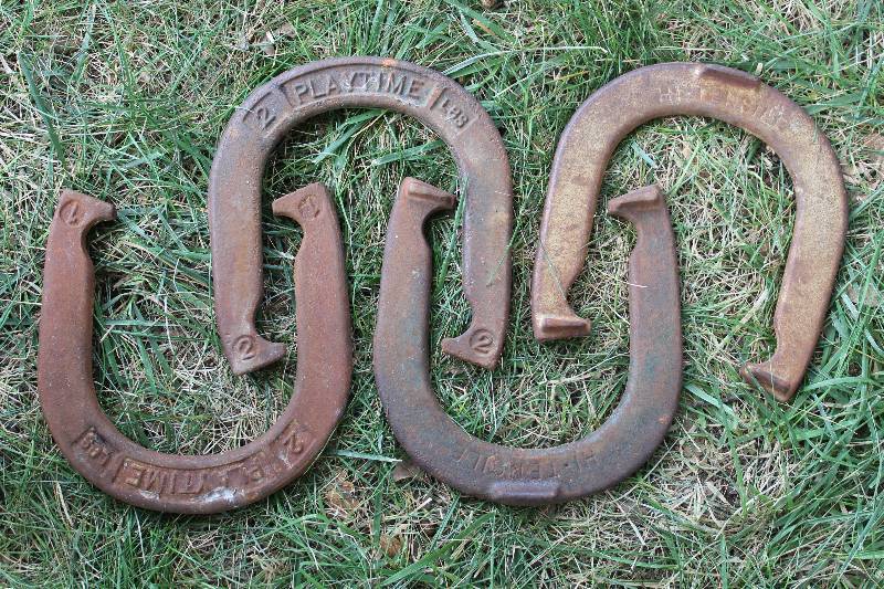 lot 2382 image: Lot of 4 - Vintage Gaming Horseshoes - PLAYTIME 1 and 2 - 2 LBS. - and Hi-TENSILE