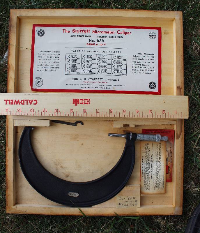 lot 2384 image: Starret Micrometer Caliper No. 436 Range 6 to 7 in wooden box - Nice