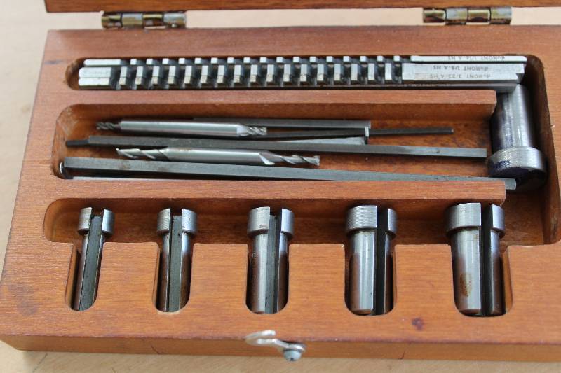 lot 2419 image: Minute Man Keyway Broach Set in Wooden Dase duMONT Corp - see photos