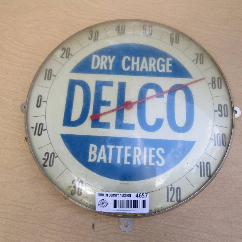 lot 4657 image: Wall Thermometer - Vintage Advertisement for Delco Batteries