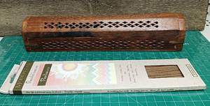 lot 5005 image: Vintage 12 Wood Incense Burner Box With Pack Of 20 Mood Star Incense Sticks