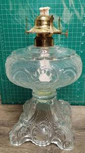 lot 5012 image: Vintage Ornate Princess Feather Clear Glass Kerosene Lamp Base