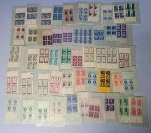 lot 300 image: Lot of 50 Vintage Assorted MNH Stamp Plate Blocks