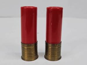 lot 367 image: Pair of Pachmayr Red Shotgun Shell Salt & Pepper Shakers 2-38