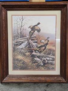 lot 391 image: Gregory Messier Pheasants in Field Framed Print 20 x 17