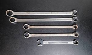 lot 405 image: Lot of 4 Vintage PROTO USA Double Box-End 12 Point Wrenches & Vintage PROTO No. 1218 Combination Wrench 916�� 12 Point, Chrome