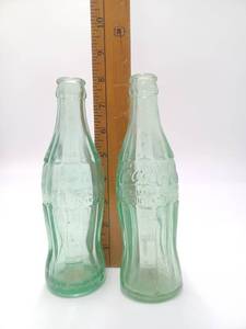 lot 423 image: Lot of 2 Vintage Green Glass Coca-Cola Bottles - Made in Wichita KS