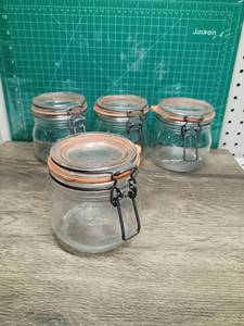 lot 5021 image: Vintage Le Parfait French Canning Jars with lids and rubber seals set of 4