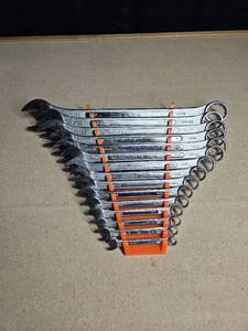 lot 5041 image: Nice Set of Chrome Forged Wrenches With Organizer