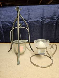 lot 5069 image: 2 Metal & Glass Candle Holders