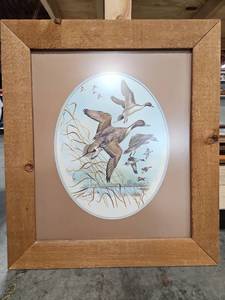 lot 452 image: Signed 1976 Patrick J Costello Ducks in Flight 31.5 27.5 Framed Print