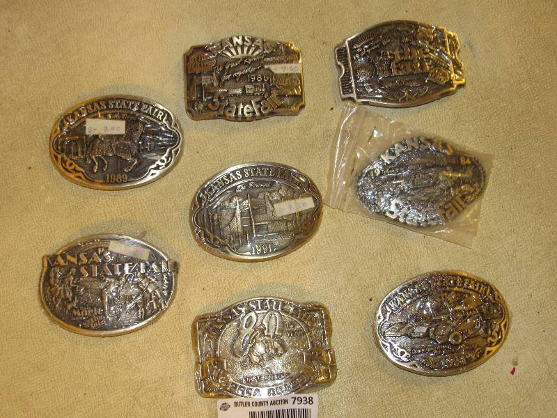 lot 7938 image: Lot of 8 Belt Buckles - Kansas State Fair, Some Brass - Great Condition - See Photos