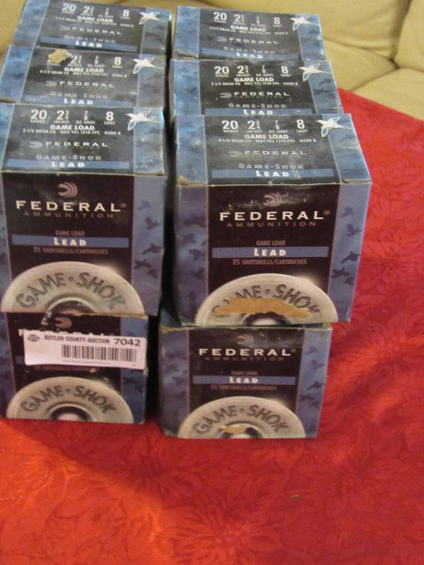 lot 7042 image: Lot of 10 boxes FEDERAL Ammo - 20 g #8 Shells  2-34 - see photos