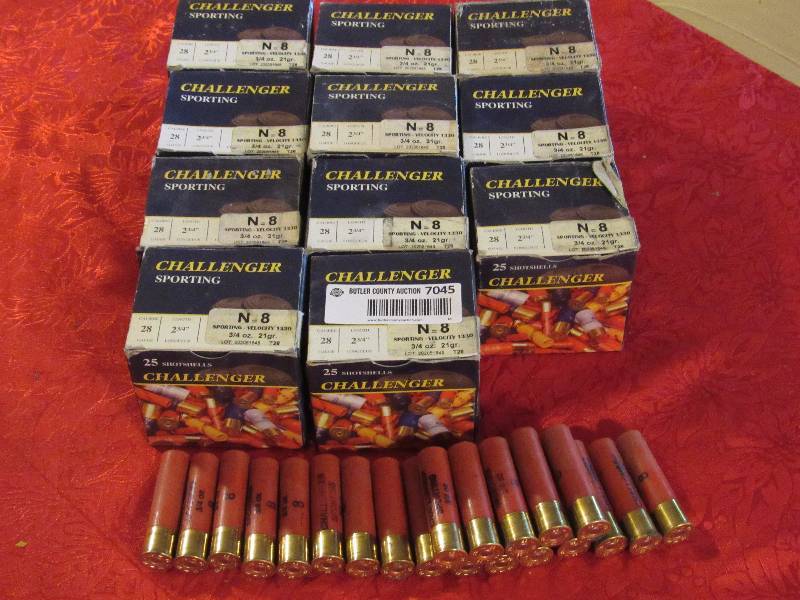 lot 7045 image: Lot 11 Full Boxes Ammunition - Challenger - 28g #8 shot - 2-34 & 22 loose Shells - see photos