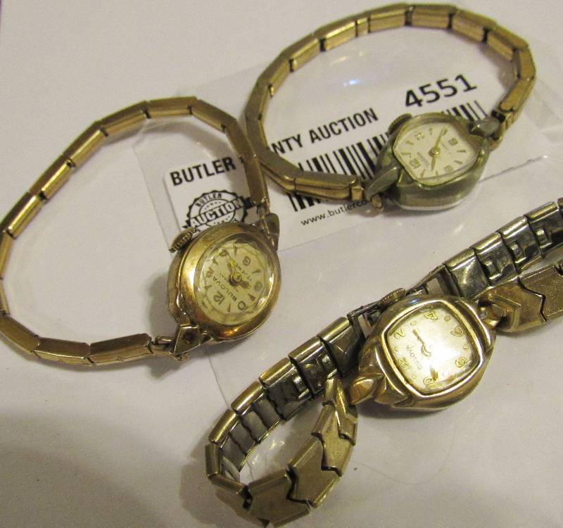 lot 4551 image: Lot of 3 Vintage Womens Watches - 2 Bulova and 1 Waltham - see photos