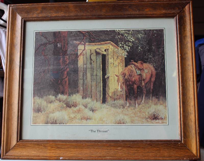 lot 4511 image: Neat Framed Horse Photo The Thinker