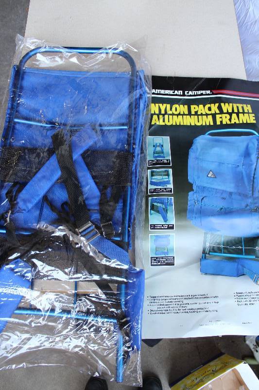 lot 6142 image: American Camper Nylon Pack  Back Pack w Aluminum Frame - NEW in original packaging BLUE