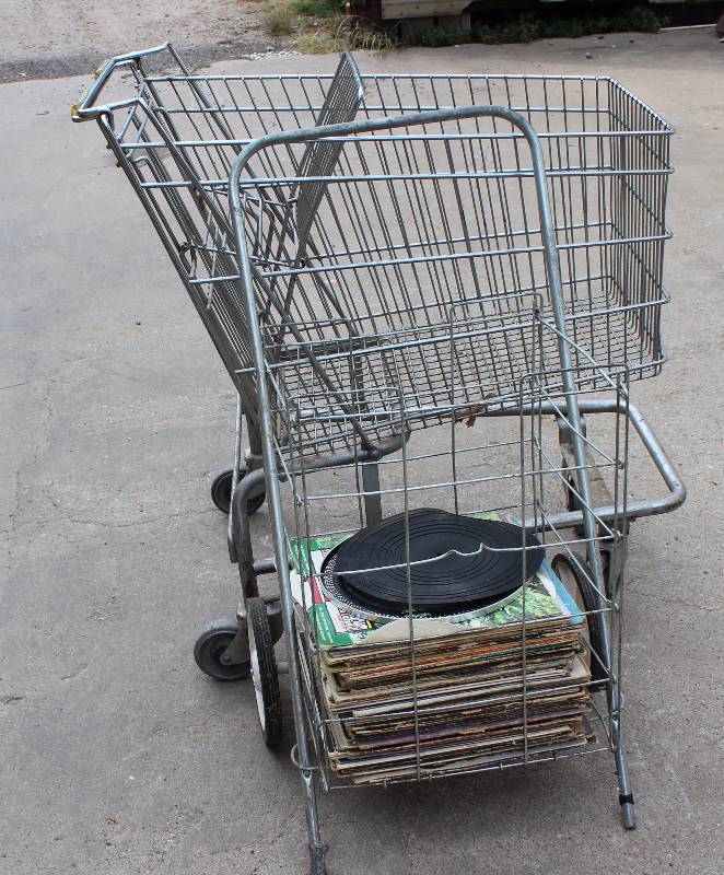 lot 6183 image: Vintage Shopping Cart, Meal Cart and Vinyl Record Albums See Photos