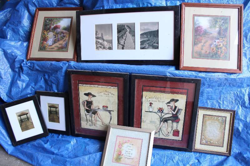 lot 6205 image: Lot of 9 Assorted, framed pictures - see photos for styles - tote not included