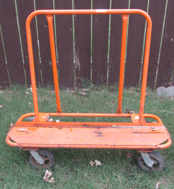 lot 4604 image: Heavy Duty Rolling Sheetrock  Construction Cart - Orange - Very Handy On the Job Site