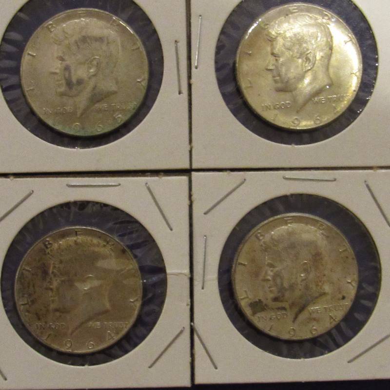 lot 4575 image: Lot of 4 - Liberty Half Dollars - 3 are 1964, one is 1965