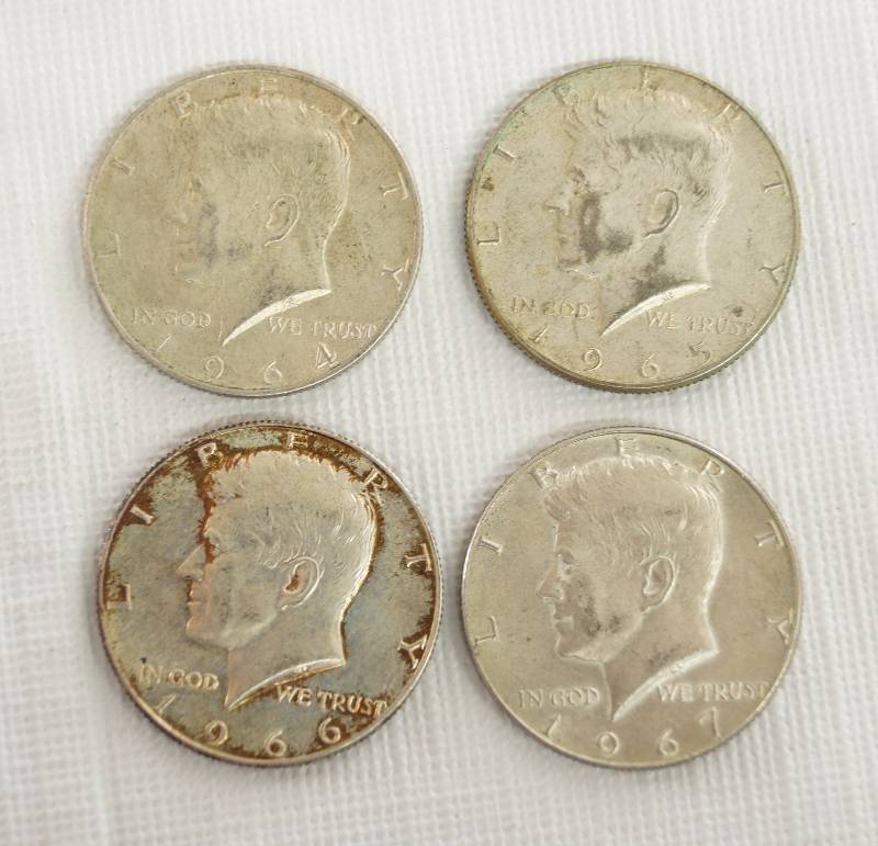 lot 4592 image: Lot of 4 Kennedy Half Dollars - Years 1966, 1967, 1968 & 1969