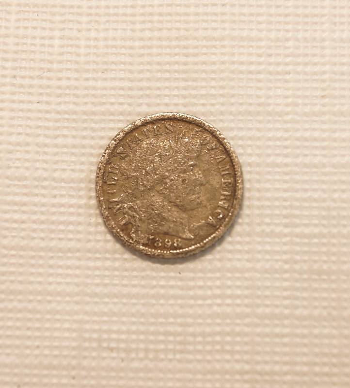 lot 4597 image: Old Dime - 1898 Silver Dime - Rough Condition - silver