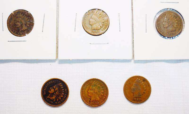 lot 4587 image: Lot of 6 Indian Head Pennies