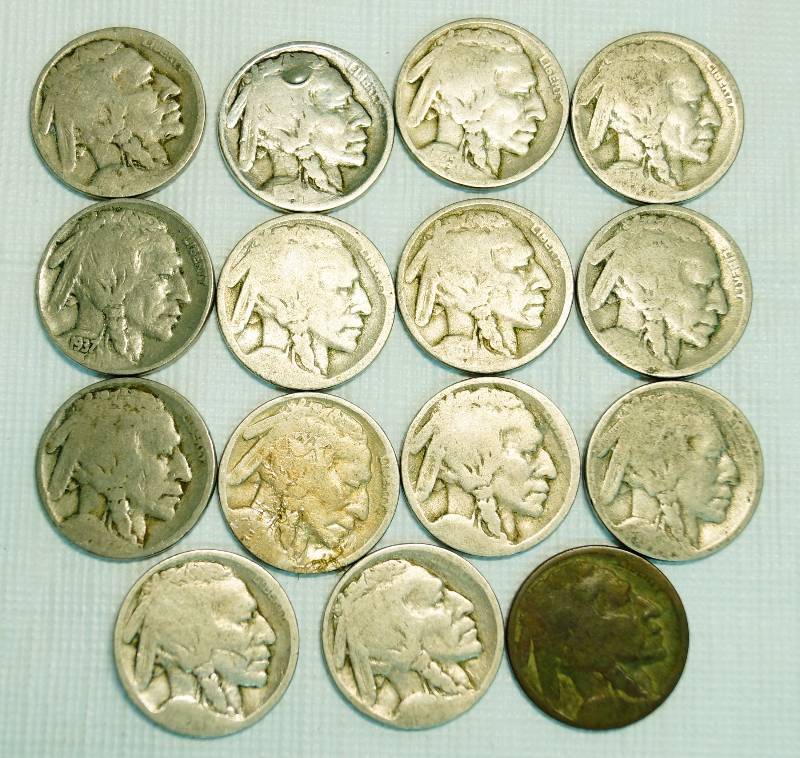 lot 4595 image: Lot of 15 Buffalo Nickels