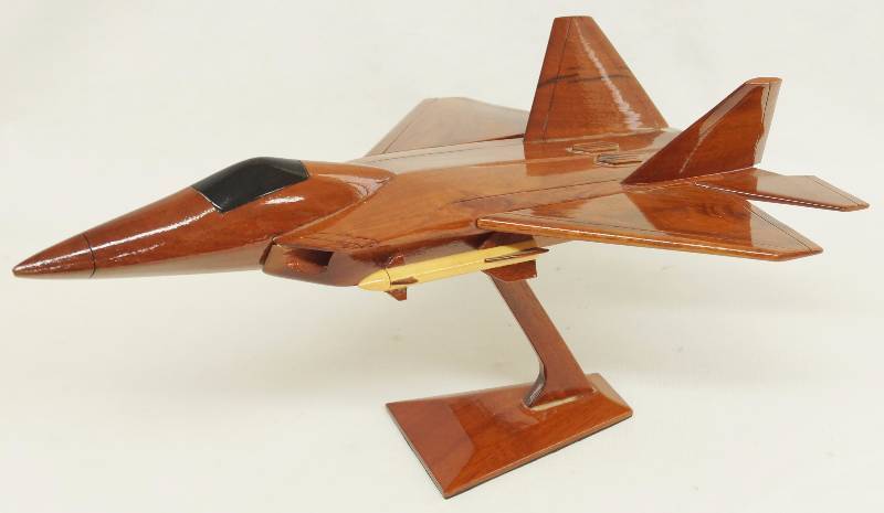 lot 1109 image: Lockheed Martin F-35 Lighting II - Wood Display Model Jet Fighter on Wooden Stand - BEAUTIFUL MUST SEE