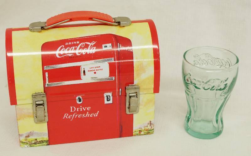 lot 1111 image: Coca Cola Lunchbox Miniature w miniature Coca Cola Glass Excellent condition - NICE